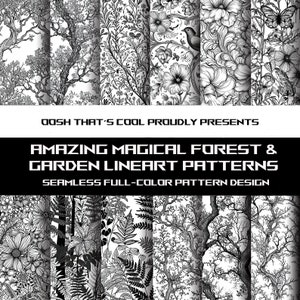 Magical Forest & Garden Line Art Patterns| Seamless Designs | 12 Great Patterns | Instant Download | JPG, PNG SVG formats!