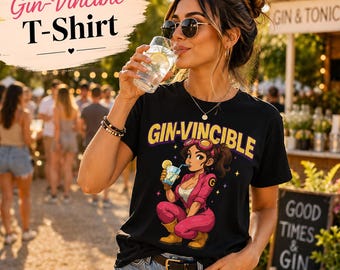 Camiseta Gin-Vincible, regalo divertido para amantes de la ginebra, camiseta para chicas bebedoras de ginebra, camiseta de cumpleaños para el Día de la Madre para mujer