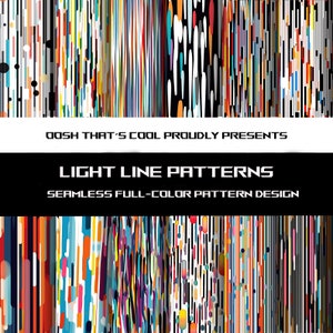 May include: A colorful abstract pattern with vertical lines of various colors and widths. The pattern is seamless and repeats horizontally. The text "Oosh That's Cool Proudly Presents Light Line Patterns Seamless Full-Color Pattern Design" is displayed at the top of the image.