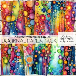 Journal indésirable | Style abstrait cercles aquarelle | Pages de revue | Fabrication de cartes | Création d'étiquettes | Paquet de papier | Papier numérique | Papier de scrapbooking