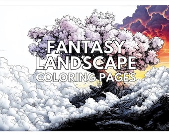 25 Fantasy Landscape Coloring Book, Magical Scenery Coloring Pages, Instant Download Printable PDF, Adult Coloring, Fantasy Art Gift
