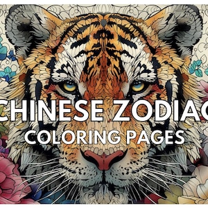 Chinesisches Sternzeichen: 12 Malseiten, Astrologie zum Ausmalen für Erwachsene + Kinder, Tiere des Sternzeichens , PNG & PDF Sofort-Download