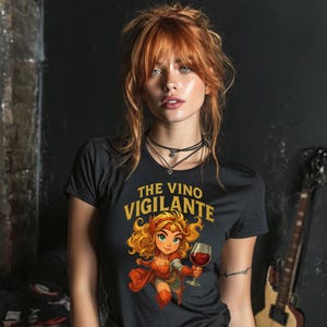 Vino Vigilante Wine Drinking Tee, Unisex T-Shirt for Wine Lovers, Funny Alcohol Graphic Top, Wine Connoisseur Gift Shirt, Softstyle Vino
