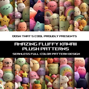 Pluizige kawaii pluche| Naadloze ontwerpen | 12 geweldige patronen | Tegelpatronen| Direct downloaden | JPG-, PNG-, SVG-indelingen!