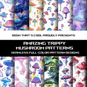 Padrões de cogumelos trippy | Desenhos perfeitos | 12 padrões coloridos | Padrões de azulejos | Download instantâneo | Formatos JPG, PNG SVG!