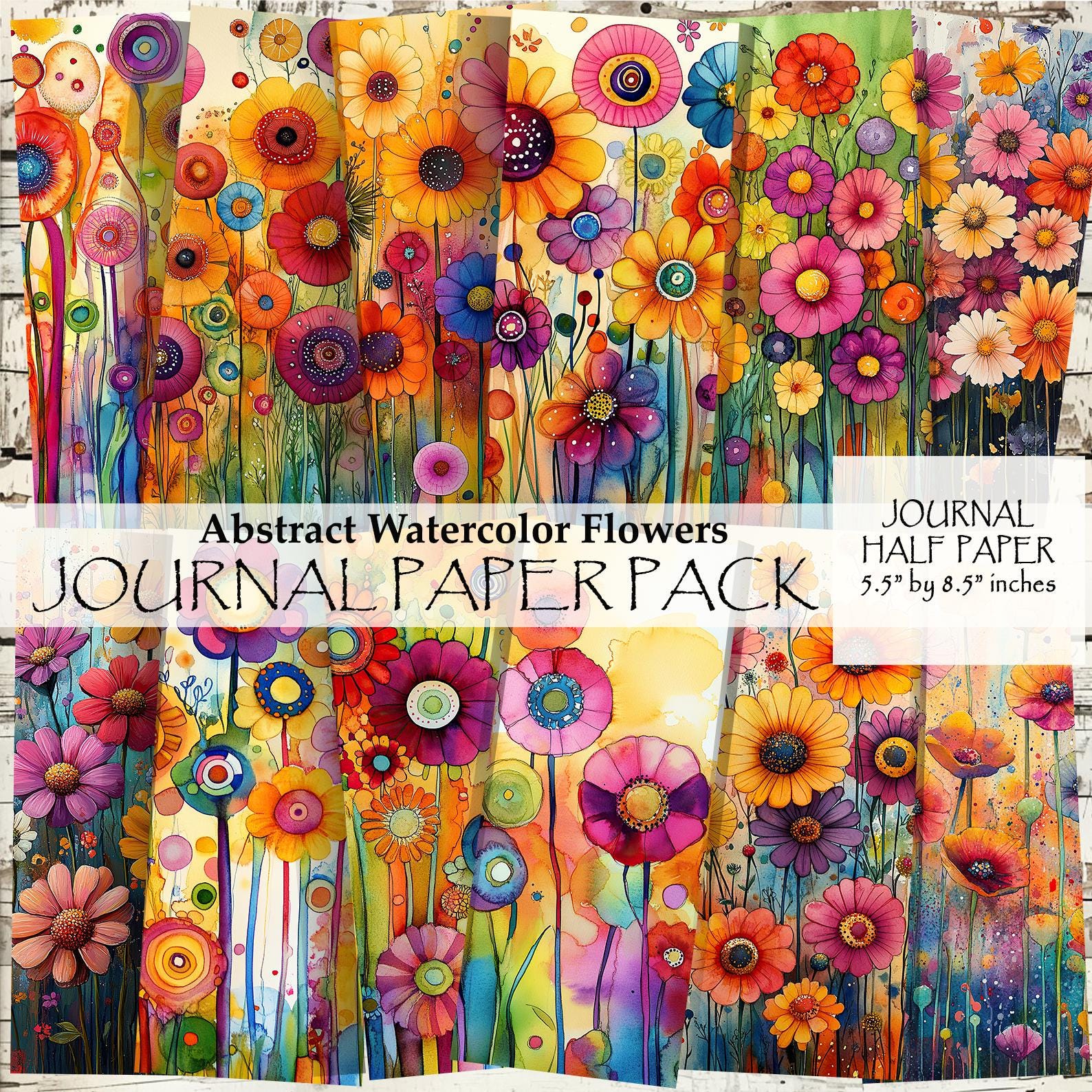 Watercolor Flowers Junk Journal Paper: Abstract Floral Designs (digital ...