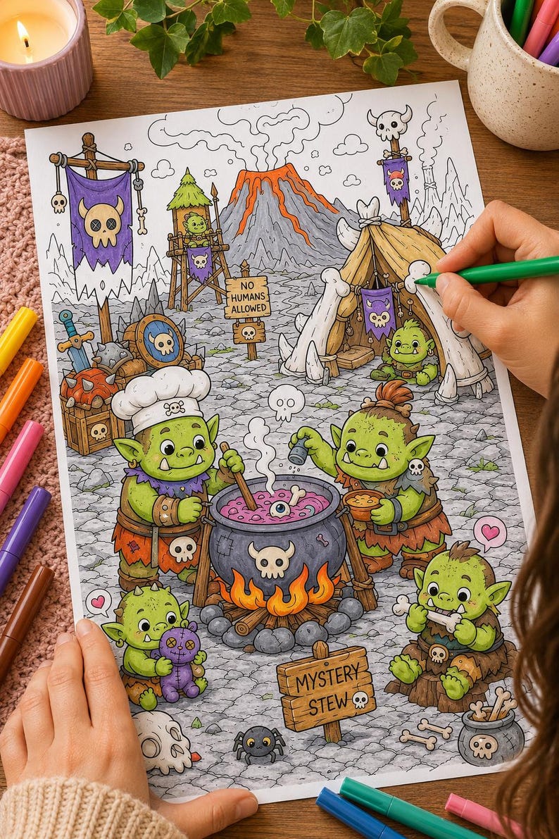 Kawaii Fantasy Fellowship Coloring Book, Cute Hobbit-Style Adventure Coloring Pages, Instant Download PDF, Printable Adult Coloring image 8