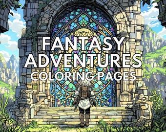 28 Fantasy Adventure Coloring Book, Magical Landscapes Coloring Pages, Instant Download Printable PDF, Adult Coloring, Fantasy Lover Gift