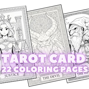 22 páginas para colorear de cartas del Tarot: 22 páginas para colorear, páginas para colorear para adultos y niños, descarga instantánea en PNG y PDF