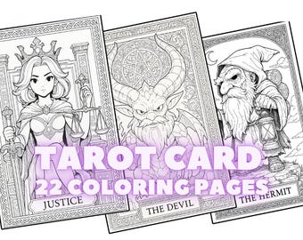22 Tarot Cards Coloring Book, Major Arcana Coloring Pages, Instant Download Printable PDF, Adult Coloring, Tarot Lover Gift