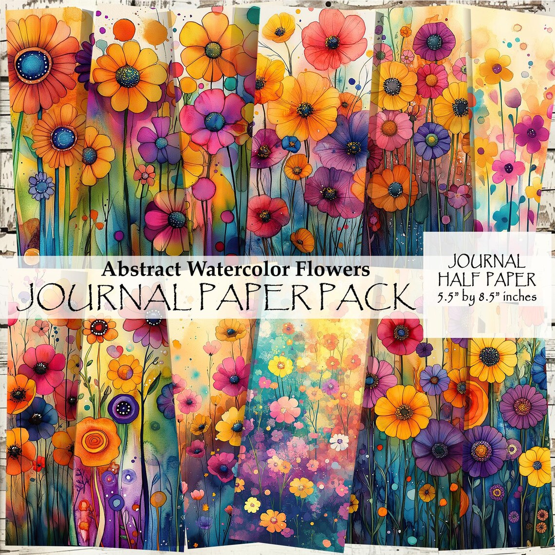 Watercolor Flowers Junk Journal Paper: Abstract Floral Designs (digital ...