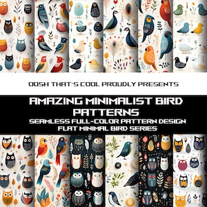 Pájaros de dibujos animados minimalistas/ Diseños sin costuras / 12 patrones coloridos / Patrones de azulejos / Descarga instantánea / JPG, PNG SVG formatos!