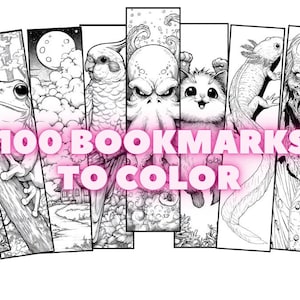 100 Printable Bookmarks to Color, Coloring Bookmarks PDF Bundle, Instant Download, Kids & Adult Coloring Activity, Book Lover Gift