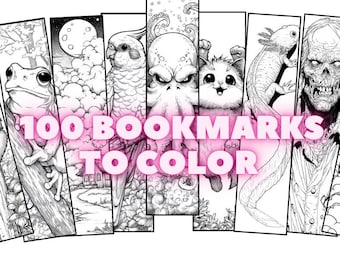 100 Printable Bookmarks to Color, Coloring Bookmarks PDF Bundle, Instant Download, Kids & Adult Coloring Activity, Book Lover Gift