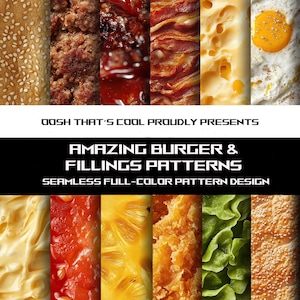 Burger Digital Paper, Humorous, Backgrounds and Graphic Design, Digital Pattern Download, Wrapping, 12 images JPG, PNG SVG formats!