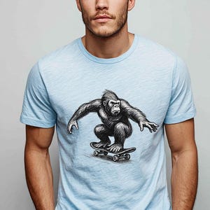 Skater Gorilla Retro Unisex Heavy Cotton Tee, Skateboard Graphic Shirt, Vintage Animal Top, Hipster Tee, Cool Urban Tee