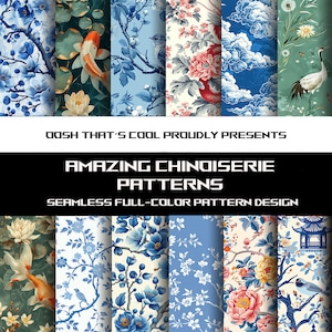 Chinoiserie| Naadloze ontwerpen | 12 geweldige patronen | Tegelpatronen| Direct downloaden | JPG, PNG SVG-formaten!