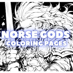 36 Norse Gods Coloring Book, Viking Mythology Coloring Pages, Instant Download Printable PDF, Adult Coloring, Norse Mythology Gift