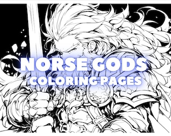 36 Norse Gods Coloring Book, Viking Mythology Coloring Pages, Instant Download Printable PDF, Adult Coloring, Norse Mythology Gift