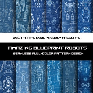 Blueprint Robots| Bezszwowe wzory | 12 niesamowitych wzorów | Wzory kafelków| Natychmiastowe pobranie | Formaty JPG, PNG SVG!
