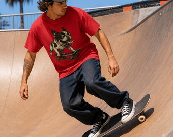 Skateboarding French Bulldog T-Shirt, Retro Frenchie Graphic Tee, Cute Dog Lover Gift, Hipster Skater Streetwear Shirt