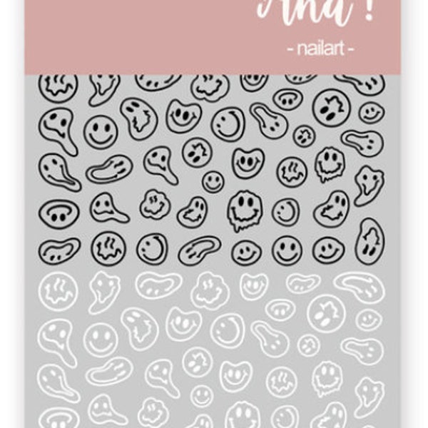 Acid Face Nail Art Stickers * Melted Smiley Face * Happy Nail Sticker * Popular Nail Art