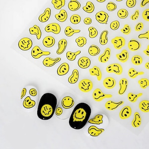 Acid Smiley face Nail Stickers Yellow Smiley Face Melted Face Nails Emoji Nail Art