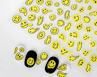 Acid Smiley face Nail Stickers Yellow Smiley Face Melted Face Nails Emoji Nail Art