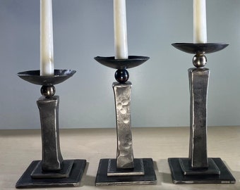Wrought Iron Candlestick Holder with a Balancing Wax Dish. Hand Forged