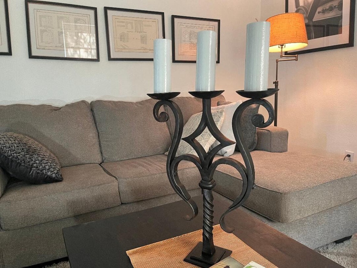 Wrought Iron Candlestick Holder Hand Made With Heavy Duty Etsy