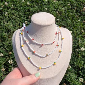 Dainty Fruit Seed Bead Necklace | Handmade Fruit-Inspired Jewelry | Y2K, Cottagecore, Summer Aesthetic | Cherry, Lemon, Orange