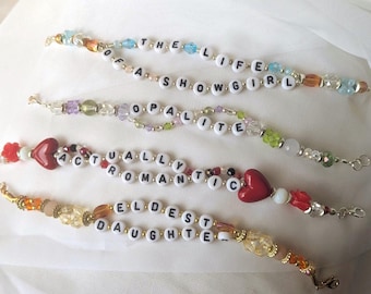 Music Lyric Beaded Bracelet: Custom Song Phrase, Glass Crystal Jewelry
