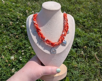 Upcycled Bandana Charm Necklace: Y2K Moto Boho Customizable Jewelry
