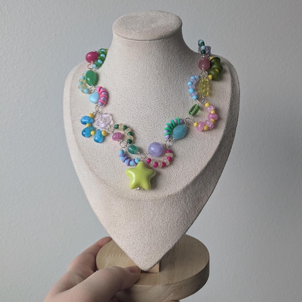 Gimme Gummy Necklace | Candy Color Beaded Charm-necklace | Y2K Gummy Bear Jewelry | Playful Statement
