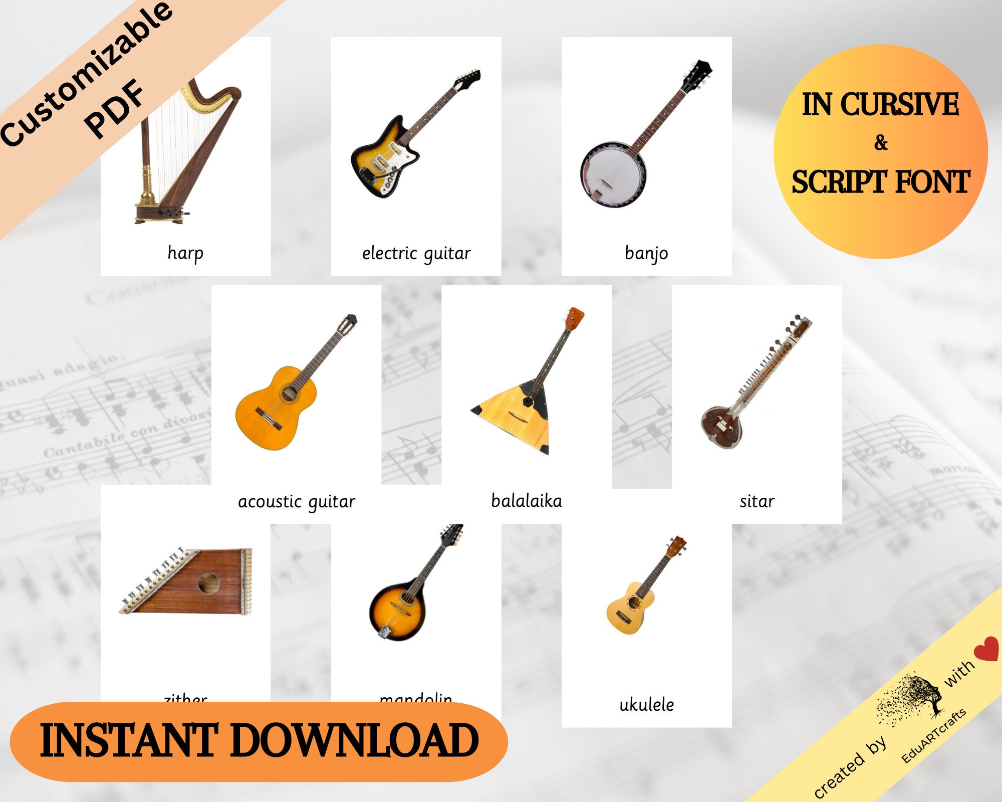 PLUCKED STRING INSTRUMENTS | Nomenclature / Flashcards • Printable ...
