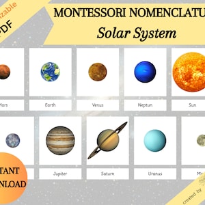 SISTEMA SOLAR / Nomenclatura / Tarjetas de 3 partes • Actividad imprimible para niños • Material Montessori • Juguetes preescolares • Aprendizaje en el hogar