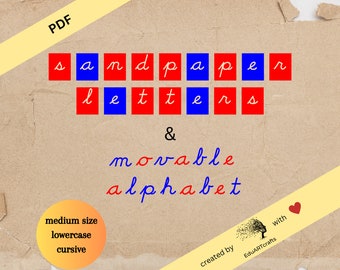 Montessori Lowercase Cursive Alphabet, Movable & Sandpaper letters - Digital Download for Classroom, Homeschooling and Language Education