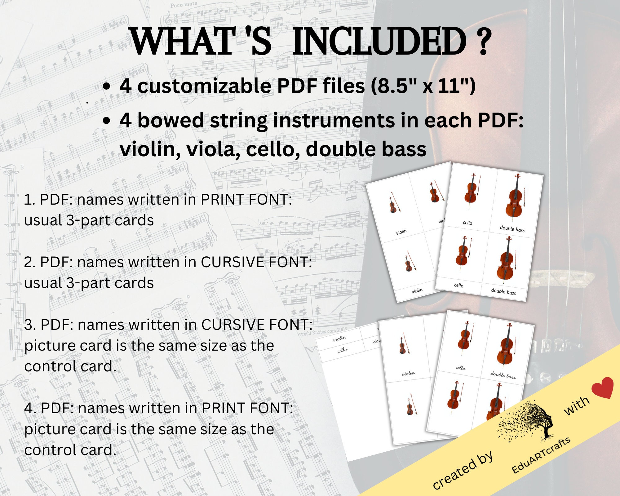 BOWED STRING INSTRUMENTS | Nomenclature / 3-part Cards • Printable ...