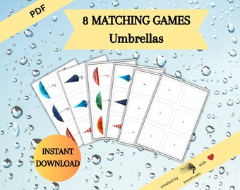 MATCHING GAMES - Umbrellas • Printable Activity for Kids • Toddlers and Preschoolers • Montessori Inspired