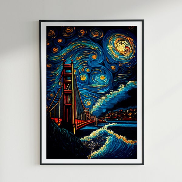 Night at the Golden Gate Bridge - Starry Sites Digital Print