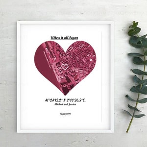 Couleur personnalisée Saint-Valentin/Anniversaire/Où nous nous sommes rencontrés. Carte avec coordonnées et texte personnalisé
