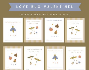 Bug Valentine's Day Cards Printable Kids Love Bug Valentine Cards Instant Download Valentines party Printable