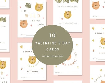 Valentine's Day Cards Printable Animal Valentine Cards for Kids Instant Download Valentines party Printable