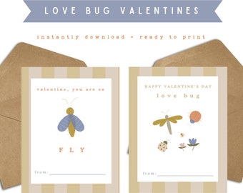 Bug Valentine's Day Cards Printable Kids Love Bug Valentine Cards Instant Download Valentines party Printable