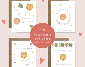 Kids Valentine's Day Cards Printable Animal Valentine Cards for School Instant Download Valentines party Printable