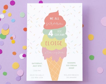 Invitation Ice Cream Birthday Invitation Here&#39;s the Scoop invitation editable Invite