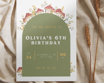 Invitation Birthday Fairy Garden Invitation Mushroom Forest Invitation Floral Forest Hand drawn Invitation Editable Enchanted Forest Invite