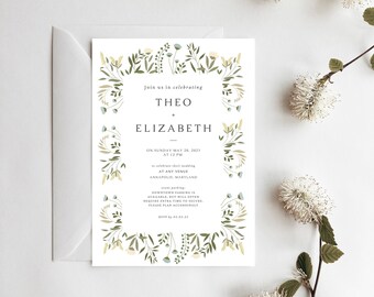 Wedding Invitation Floral Wedding Invites Modern Invitations Customizable Wedding Invites Instant Download Printable Invite