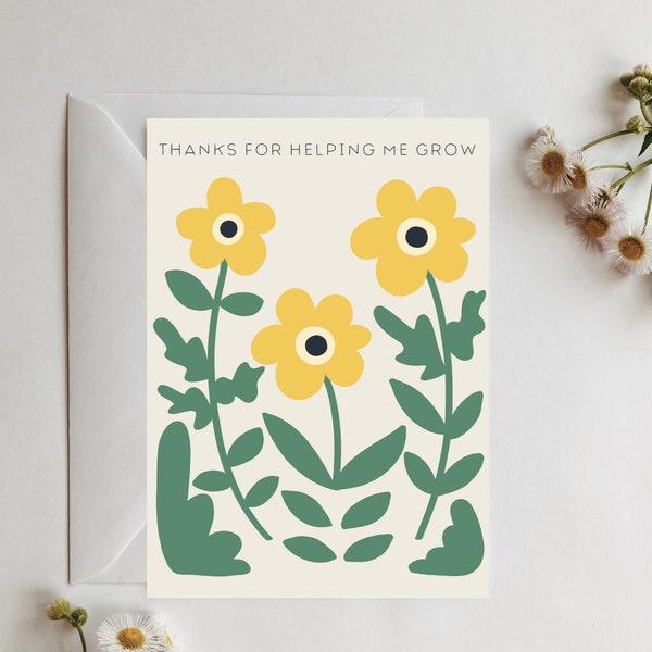 Greeting Card Flower Thank You Card Hand-drawn Greeting Card Minimalistic Card Instant Download Thanks Printable Card Grow Mothers Day Card