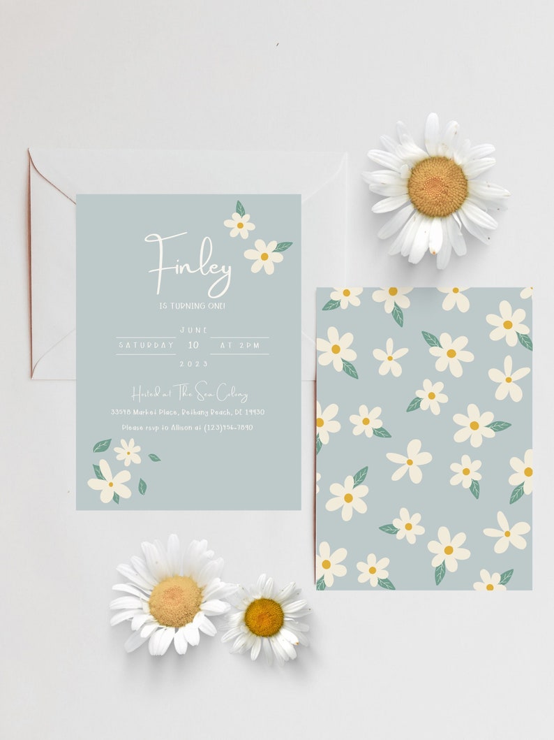 Invitation Floral Birthday Minimal Invitation Baptism Flowers Printable Invitation Digital Party Invitation image 3